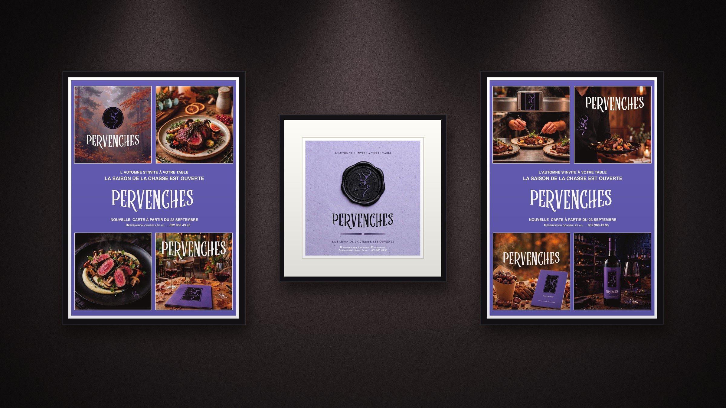 Les deux affiches de la chasse et le flyer accrochés au mur